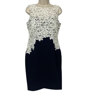 Ralph Lauren Dress Womens 6 Navy White Illusion Lace Sheath Luxe Cocktail Party